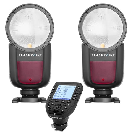2-Pack Zoom Li-on X R2 TTL On-Camera Round Flash Speedlight For Canon (Godox V1) + Flashpoint R2 Pro Mark II 2.4 GHz Wireless Flash Trigger for Canon (Godox X2)