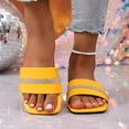 thumbnail image 5 of KIJBLAE Women's Rhinestone Trim Single Band Flat Sandals, Solid Color Open Toe Fashion Comfort Casual Summer Beach Outdoor Slippers Yellow 39, 5 of 8