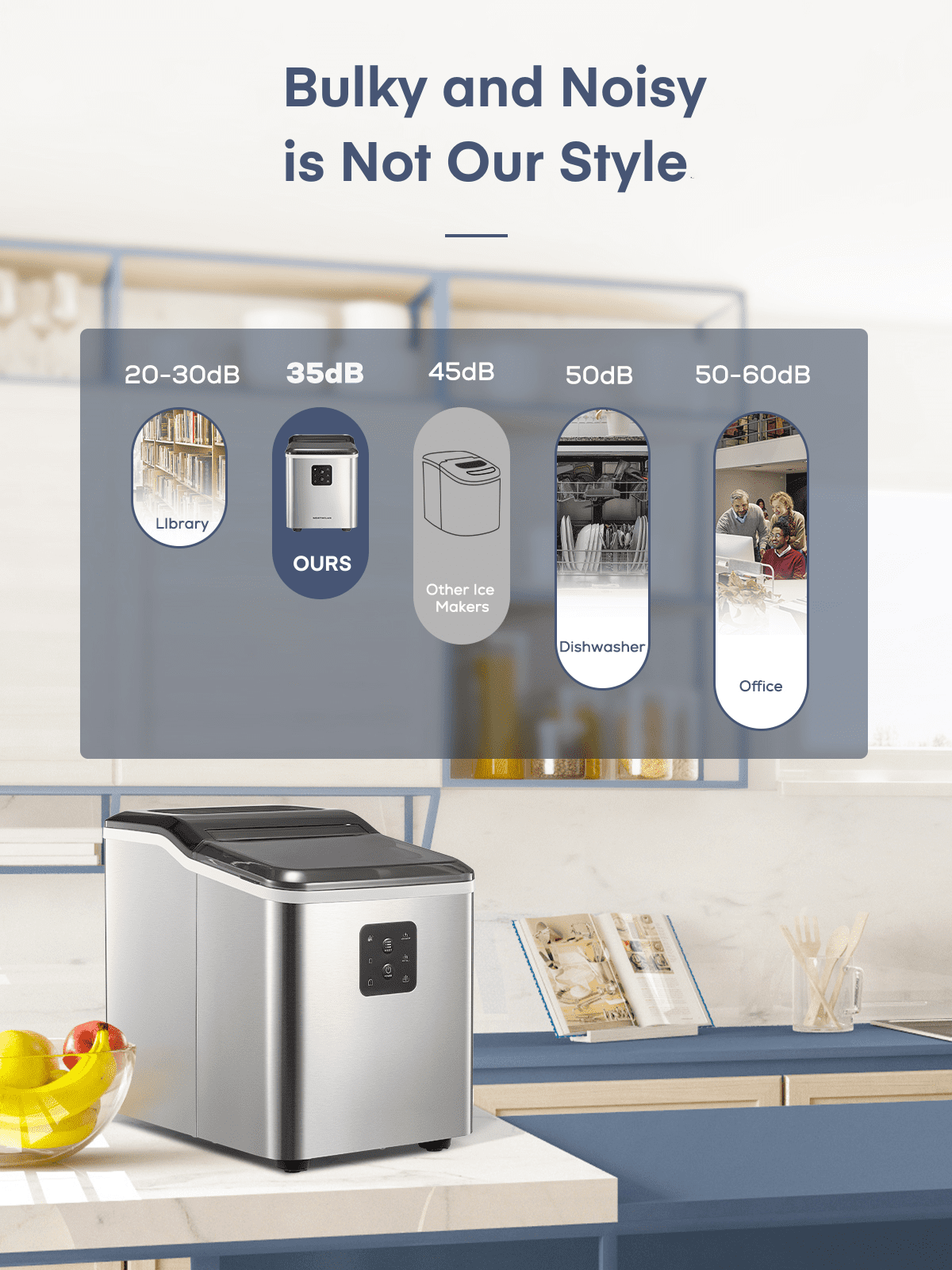 FOHERE Ice Maker Countertop 2 Sizes, 28lbs in 24h, 9 Bullet Ice in 6M, Selfclean, Stainless Steel