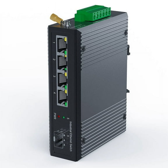 5 Port Industrial PoE Gigabit Din Rail Ethernet Switch, 4 Port Switch with SFP 10/100/1000Mbps IP40 Unmanaged 48V Output
