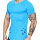 thumbnail image 4 of Camisetas de cuello redondo sueltas de color sólido rasgadas para hombre Camiseta de manga corta curvada ahuecada informal para hombre Kearding FS7578-35, 4 of 5