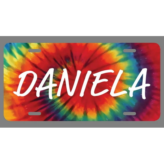 Daniela Name Tie Dye Style License Plate Tag Vanity Novelty Metal | UV Printed Metal | 6-Inches By 12-Inches | Car Truck RV Trailer Wall Shop Man Cave | NP1345