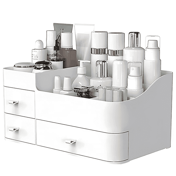 PandaTop Makeup Organizers,Large Capacity Desk Organizer with Drawers,Make Up Organizers and Storage, Large Vanity Organizer for for Lotions, Eyeshadows,Concealers(White)