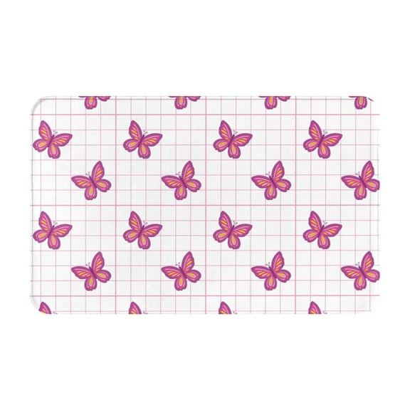 Bathroom Rugs Non Slip Washable - Retro Pink butterfly Grid Y2K 90s Kitchen Mats for Floor, Area Rugs for Entryway Rugs Indoor, Laundry Bathroom Room Door Rug with Rubber Backing 20x31.5in