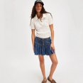 thumbnail image 2 of Women’s High Waist Denim Mini Skirt, Drawstring Elastic Waist Ruffle Hem Casual Skirt, 2 of 5