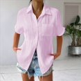 thumbnail image 4 of Camisa Estilo Boyfriend A Rayas Fruncidas para Mujer, Informal, con Cuello Corto, Mangas , Botones y Bolsillo, Color Rosa, Talla XXL, 4 of 7