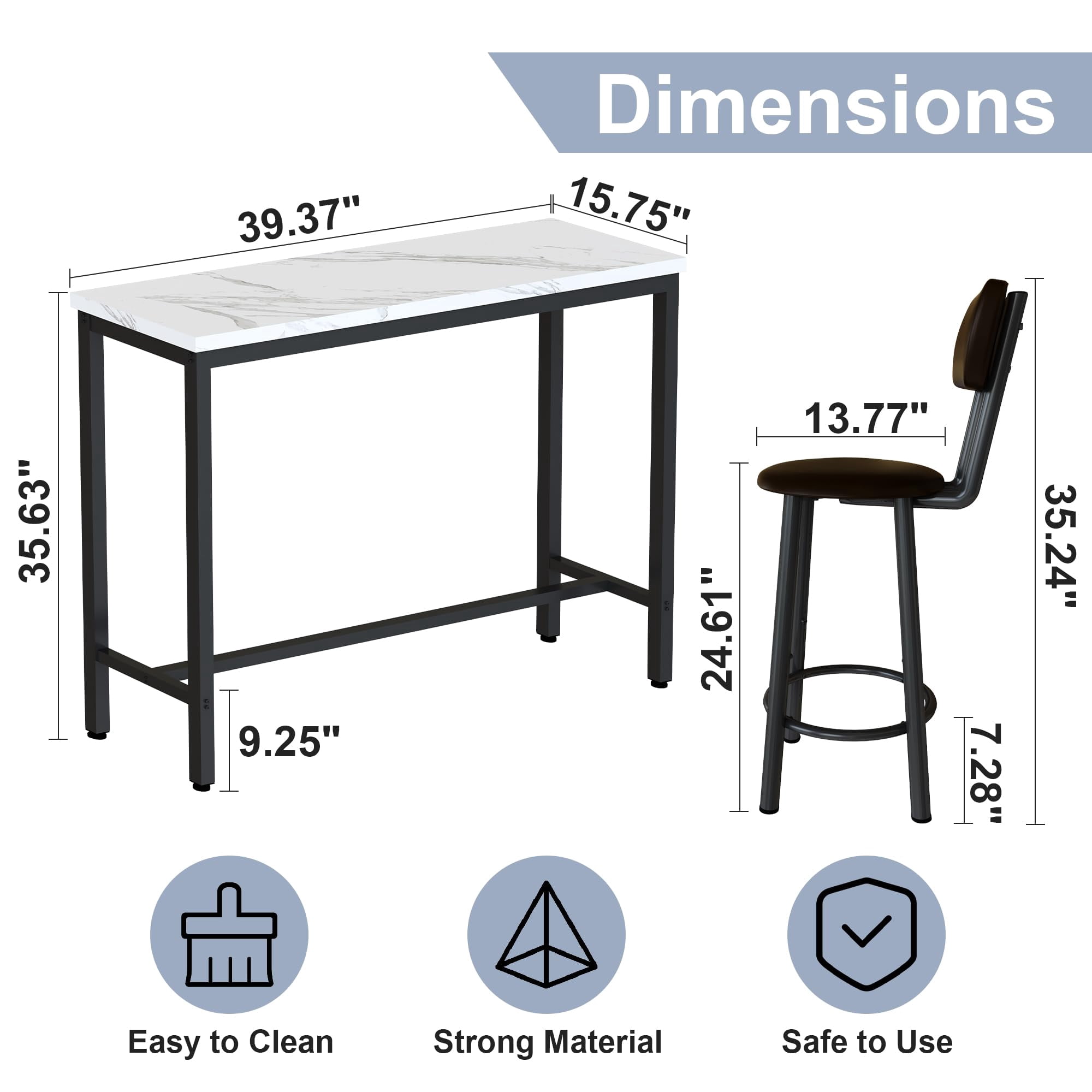 LinkRomat Dining Table Set for 2, Farmhouse Rectangle Kitchen Table with 2 PU Leather Upholstered Stools, Dinette Set for Small Space for Dining Room