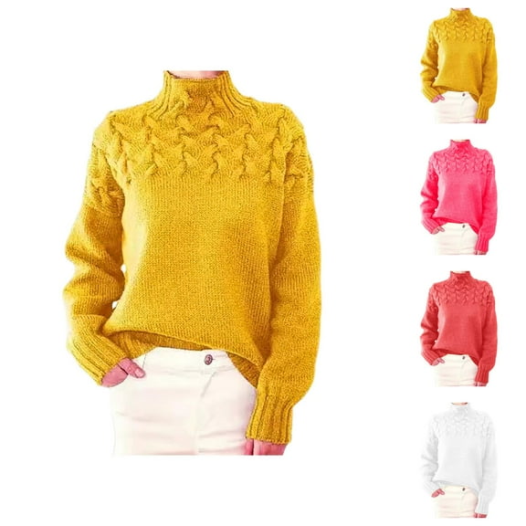 Sweaters for Women 2025 Fall Winter Long Sleeve Turtleneck Loose Fit Knit Sweater Jumper Top Womens Pullover Sweaters