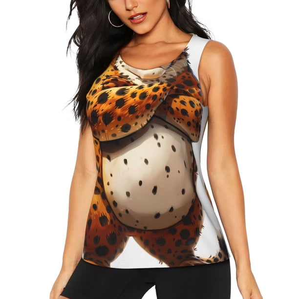 Balery Cartoon Cheetah With Attitude Camiseta sin mangas estampada ligera para mujer, tops de entrenamiento sin mangas, camisetas de yoga transpirables de secado rápido.-Medium