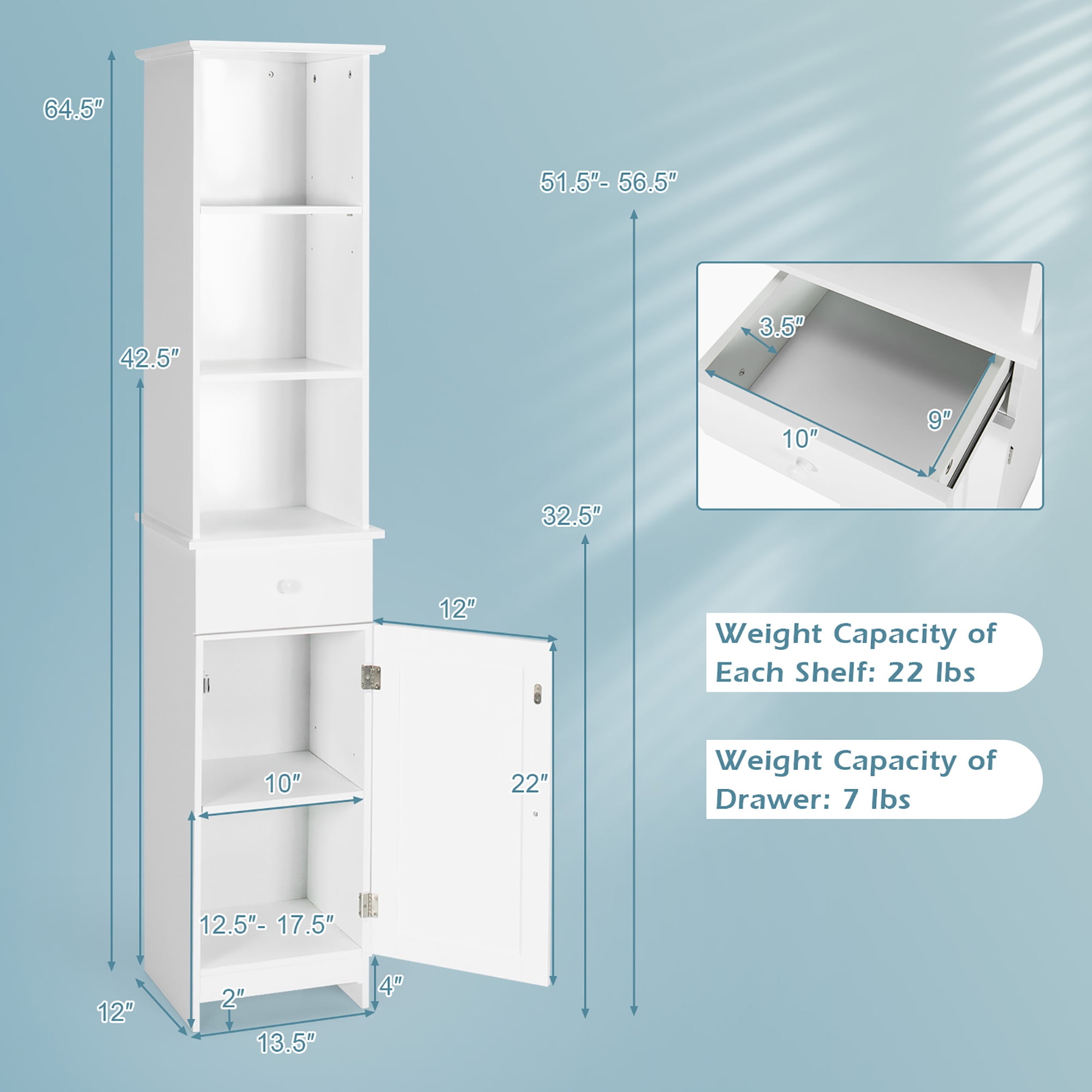 Giantex Tall Bathroom Cabinet with Adjustable Shelves, Freestanding Storage Organizer