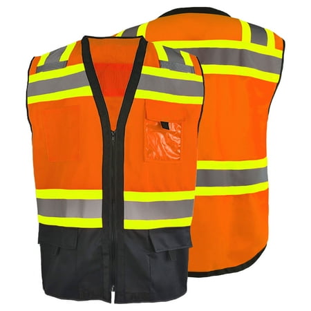 

Kasa Style Class 2 High Visibility Safety Unisex Vest Durable Hi Vis Gear 8 Pockets Reflective Stripes Construction Night Work Outdoor
