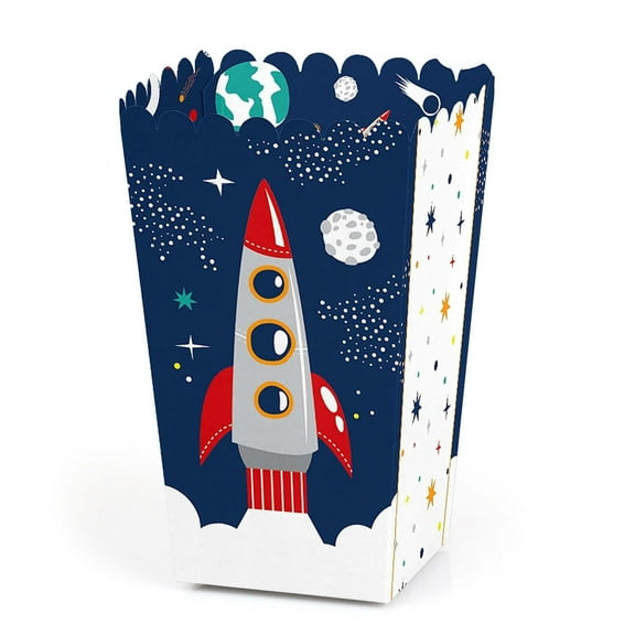Big Dot of Happiness Blast Off to Outer Space - Rocket Ship Baby Shower or Birthday Party Favor Popcorn Treat Boxes - Set of 12