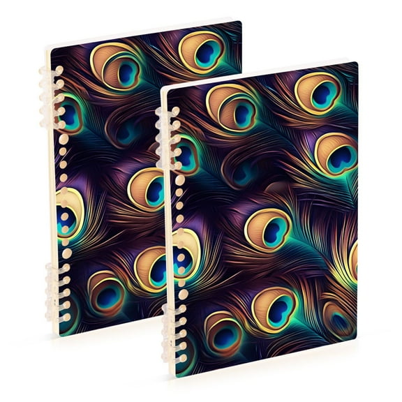 joogoo Spiral Journal Notebook Abstract Peacock Feathers-p6 College Ruled Notebooks 8.3" x 5.7" 2 PCs