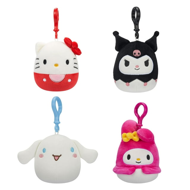 Rollo Cinnamoroll de peluche Squishmallows Original Sanrio de 3.5 pulgadas, Hello Kitty, Kuromi+ My Melody, paquete de 4