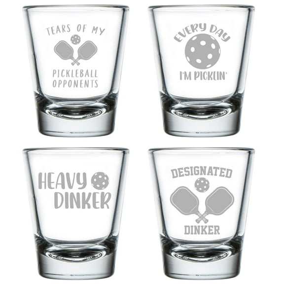 Set of 4 Shot Glasses 1.75oz Shot Glass Gift Funny Pickleball Collection