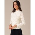 thumbnail image 2 of DARING DIVA Women's Basic Lace Long Sleeve Ruffle Neck Floral Blouse XS Beige, 2 of 6