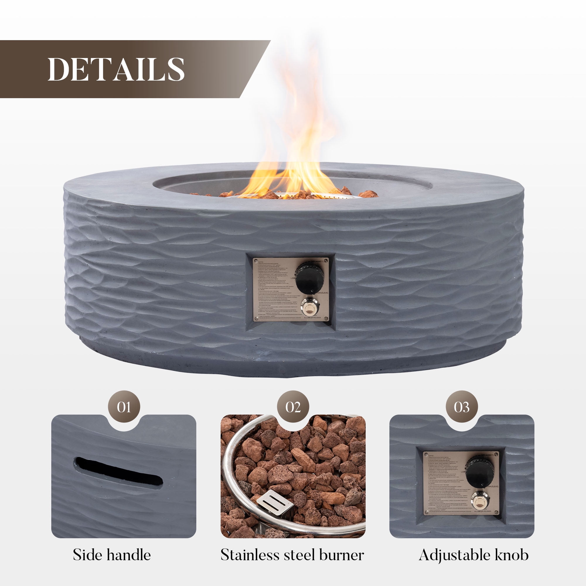 MOALCOFER 35" Outdoor Propane Fire Pit Table with Tank Cover,Water Ripple Design