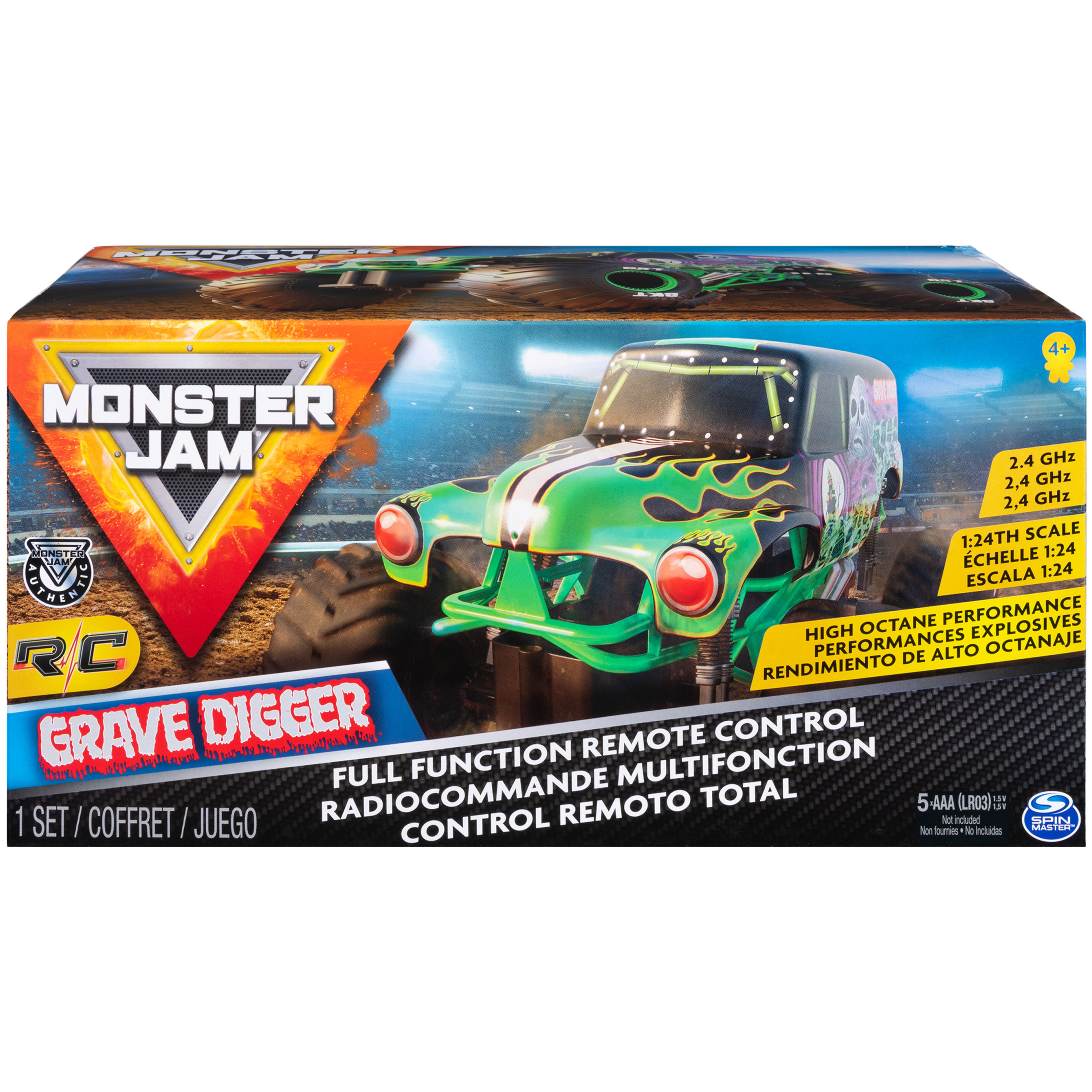 Monster Jam, Official Grave Digger Remote Control Monster Truck, 1:24 Scale, 2.4 GHz, Kids Toys for Boys and Girls Ages 4 and up - image 3 of 7
