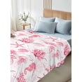 thumbnail image 4 of Pink Ocean Coastal Twim XL Size Flat Sheet, Wrinkleproof & Fadeproof Cooling Flat Bed Sheet Only, Nautical Starfish Jellyfish Coral Breathable Soft Bedding Top Sheets 66 x 102 Inches, 4 of 8