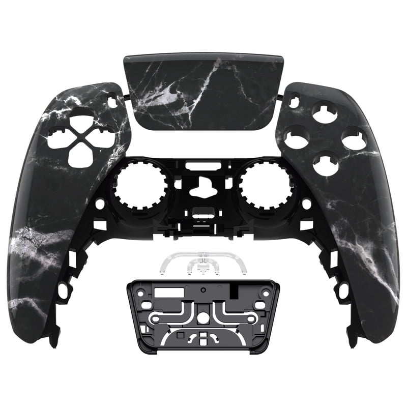 eXtremeRate Black White Marble Effect Touchpad Front Housing Shell Replacement Cover for PS5 Controller BDM-010/020/030/040