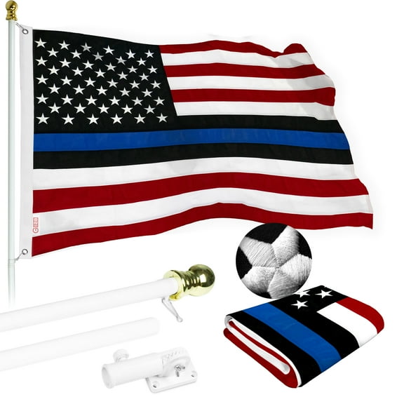 G128 Flag Pole 5 FT White Tangle Free & Blue Lives Matter Flag 2.5x4 FT Combo Embroidered Spun Polyester