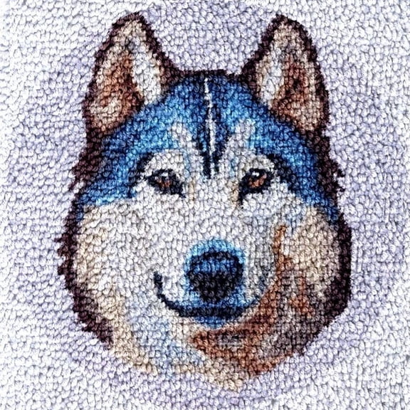 Husky Dog Latch Hook Rug kits Color Printed Crochet Yarn Needlework DIY Hooking Latch Kit Carpet Embroidery Rug Cover Mat for Christmas Chair Cushion Floor Decoration 60x40cm(4)