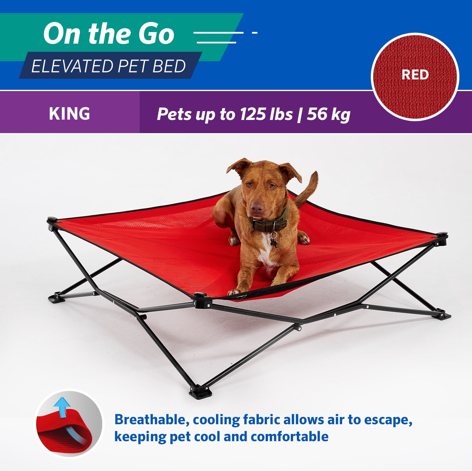 Coolaroo On the Go Elevated Travel Dog Bed, King, Red
