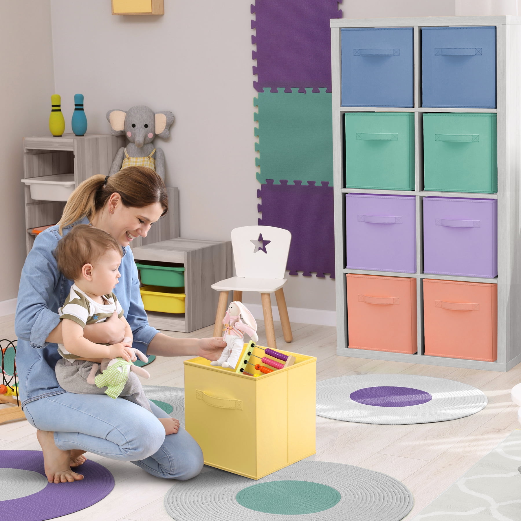 Sorbus Collapsible Fabric Cube Storage Bins (10.5" x 10.5"), 12 Pack, Pastel Multicolor