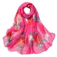 thumbnail image 2 of Womens Roses Print Long Soft Wrap Scarf Simulated Silk Shawl Scarves, 2 of 3