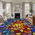 thumbnail image 2 of Blue Red Yellow Large Area Rugs for Bedroom Living Room, Non Slip Carpet Bedside Rug, Modern Colored Rainbow Stained Glass Rectangular Floor Cover Kitchen Accent Rug 8'x10' for Dining Room/Office, 2 of 9