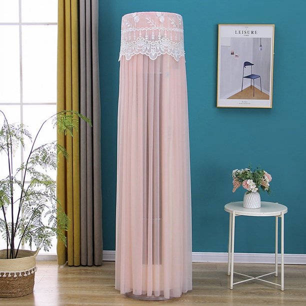 Nvzi Cubierta universal para aire acondicionado, cubierta cilíndrica vertical con borde de hilo para aire acondicionado, cubierta antipolvo, altura 180 cm, aire acondicionado universal (rosa)