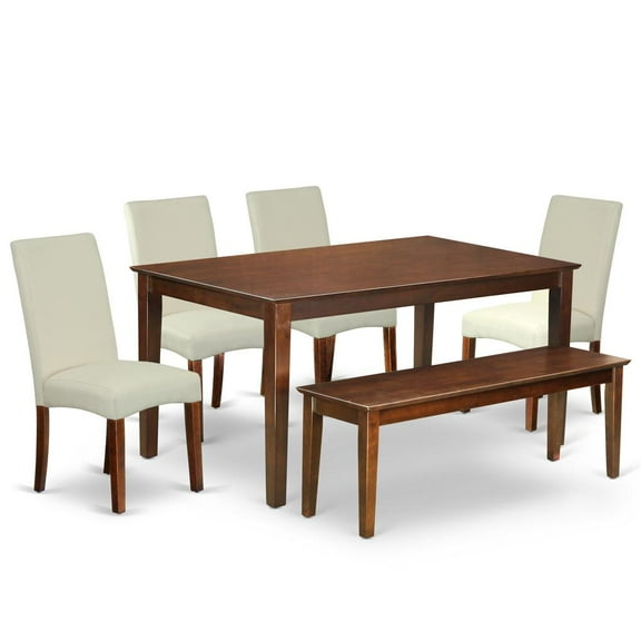 East West Furniture Capri 6-piece Wood Dining Set in Mahogany/Cream