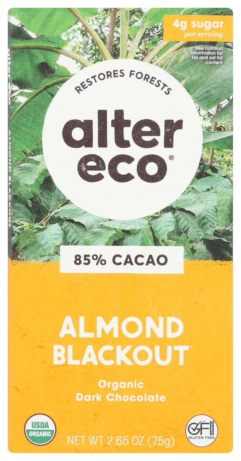 Alter Eco - Almond Blackout Dark Chocolate Bar 2.65 OZ - Pack of 12