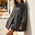 thumbnail image 6 of Tqcoqu Womens Lapel Collar Denim Shirt Jacket, Oversized Loose Fit Long Sleeve Shacket with Pockets, 2026 Fall Trendy Denim Clothes, 6 of 10