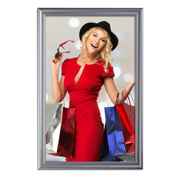 M&T Displays Fancy Front Loading Snap Picture Frame Poster Size 1.58" Silver Color Profile, Mitered Corner (27x40)