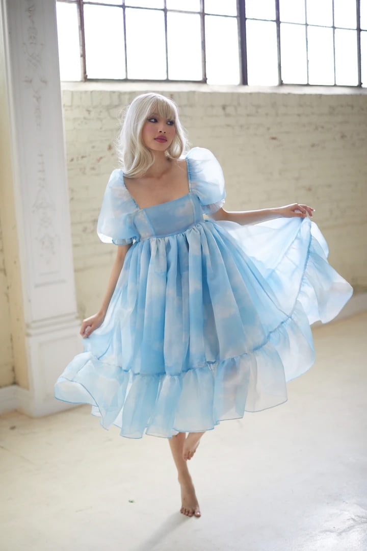 women's puff sleeve tulle princess dress