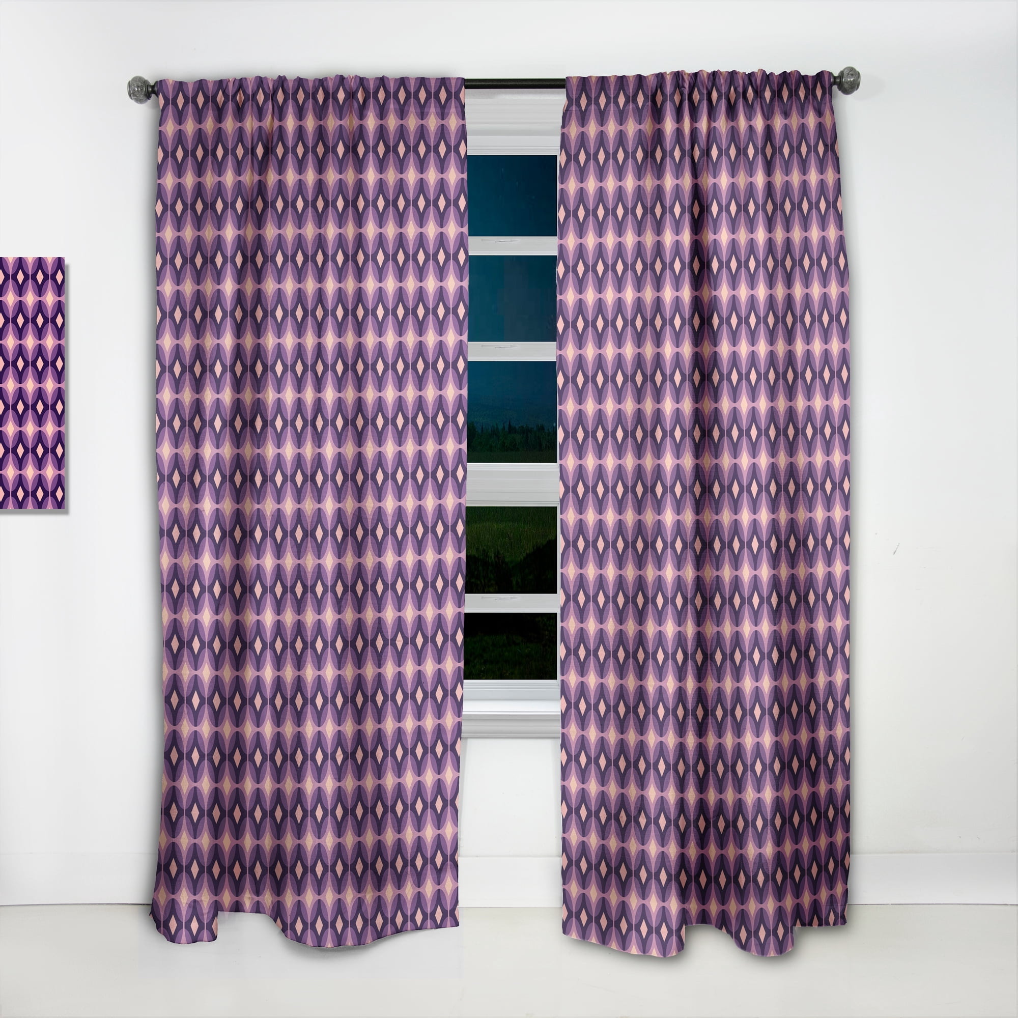 Designart 'Retro Circular Yellow and Purple Pattern' Mid-Century Modern Curtain Panel
