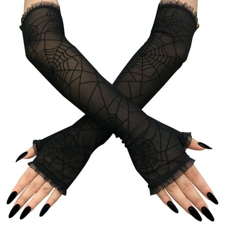 

BESTONZON 1 Pair of Spider Web Pattern Gloves Cosplay Performance Gloves Half-Finger Mesh Gloves Black