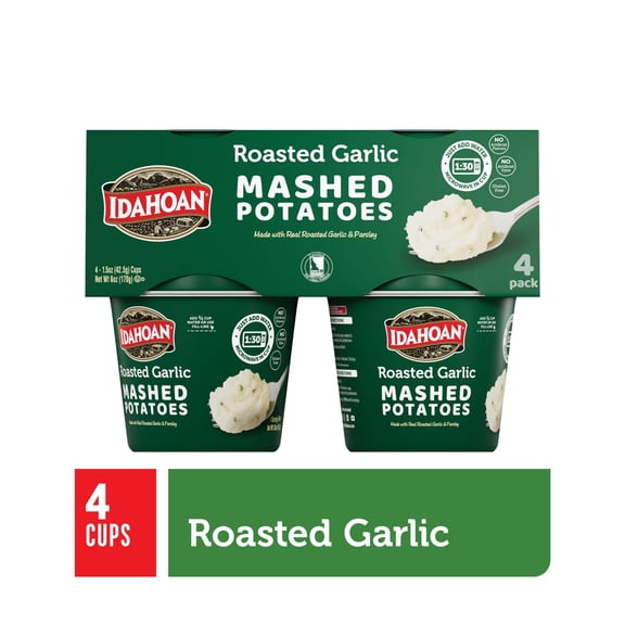 Idahoan Roasted Garlic Mashed Potatoes, 1.5 oz Cup (Pack of 4)