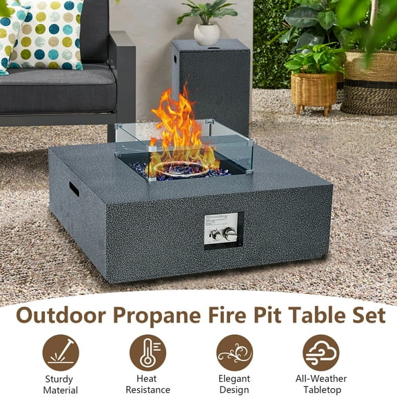 Towallmark 36 Inch 50,000 BTU Propane Fire Pit Table, Outdoor Gas Fire Pit with Wind Guard & Removable Lid, Steel Frame with Rain Cover for Patio, Deck, Garden, Silver