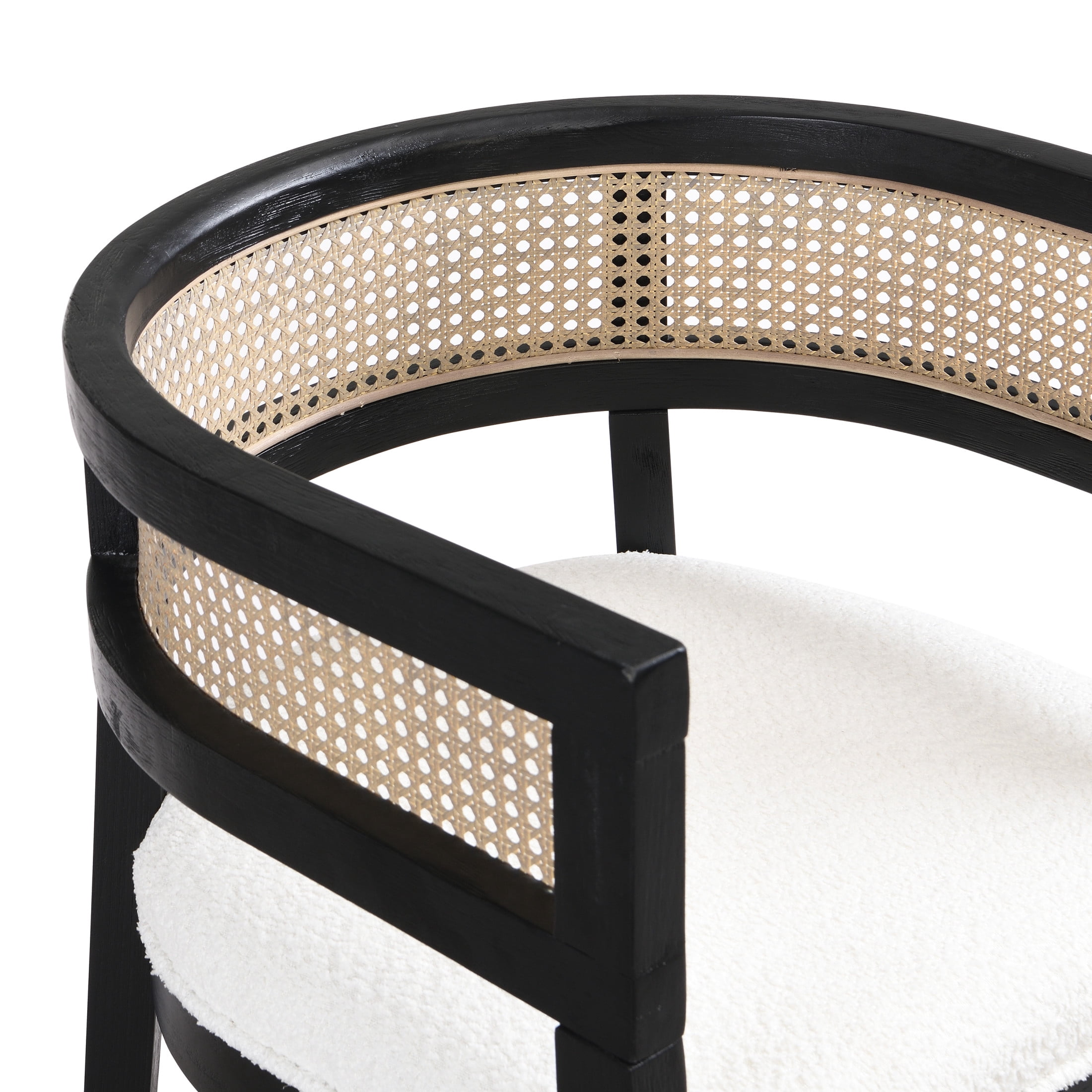 Christopher Knight Home Upholstered Dining Chairs, Wood Frame with Rattan Round Backrest, Black, Set of 2