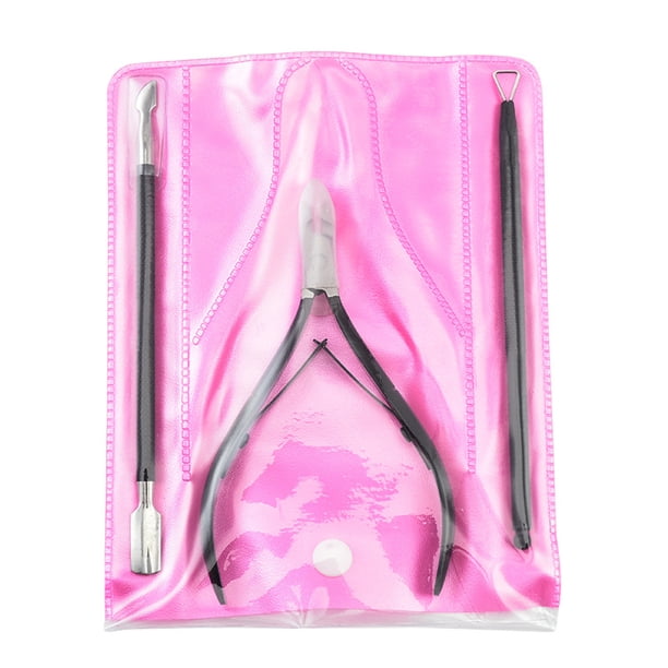 Cortacutículas con empujador de cutículas - Cortacutículas de acero inoxidable, removedor de cutículas para uñas de manos y pies (negro)