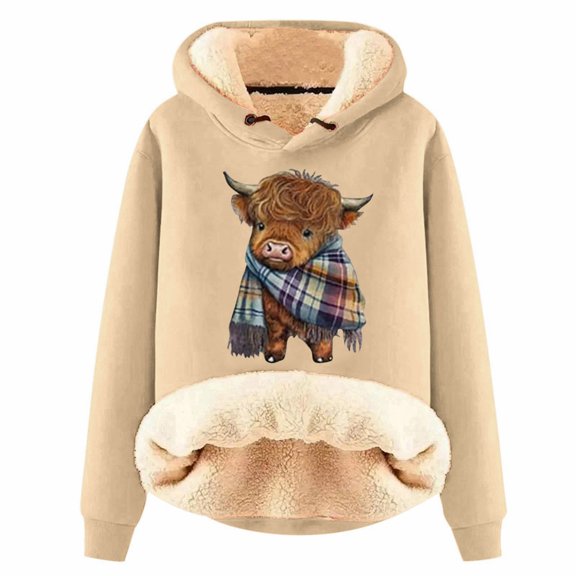 Womens Hoodies Highland Cattle Print Long Sleeve Hooded Sweatshirts Fall Fashion Casual Pullover Tops 2025 Winter Clothes