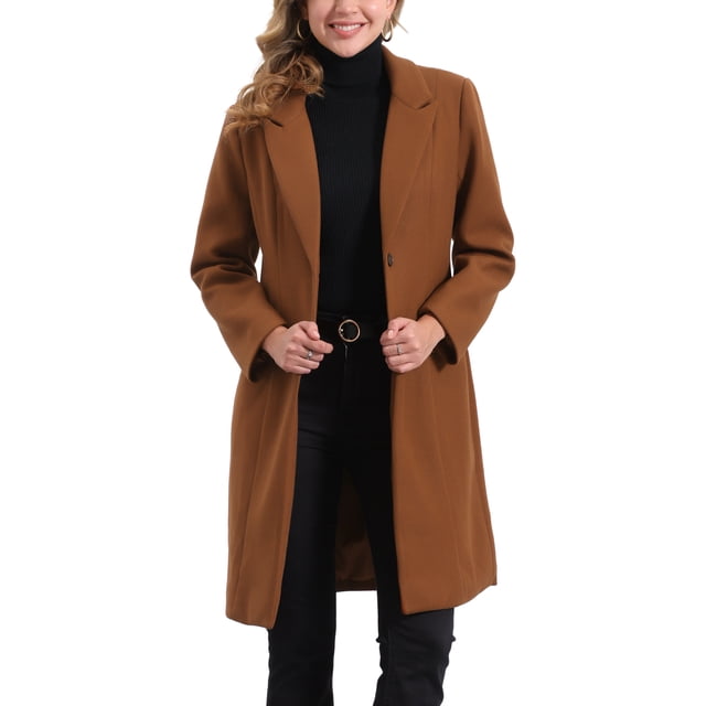 Abrigo de invierno INSPIRE CHIC para mujer, con solapa de muesca, abrigo de longitud media, de un solo botón, abrigos tipo guisante, XL, marrón
