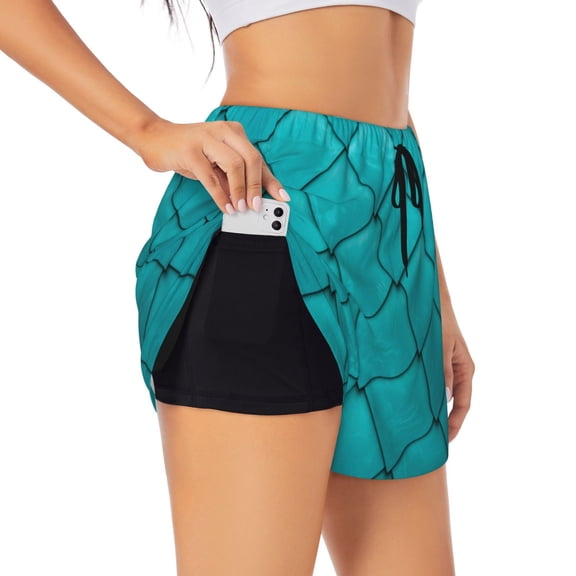 Logiee Diamond Shaped Print Women 2 in 1 Running Shorts,High Waisted Athletic Shorts,Gym Workout Shorts with Liner Pockets-Small