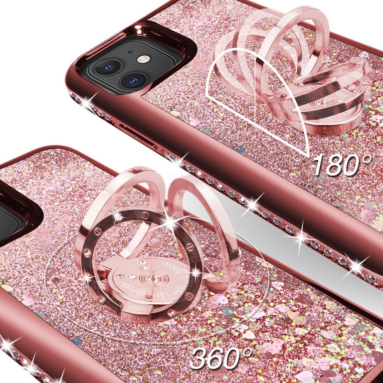 iPhone 7 Case, iPhone 8 Case, Moving Liquid Holographic Sparkle Glitter  Case with Kickstand, Bling Diamond Bumper with Ring Protective Apple iPhone  8