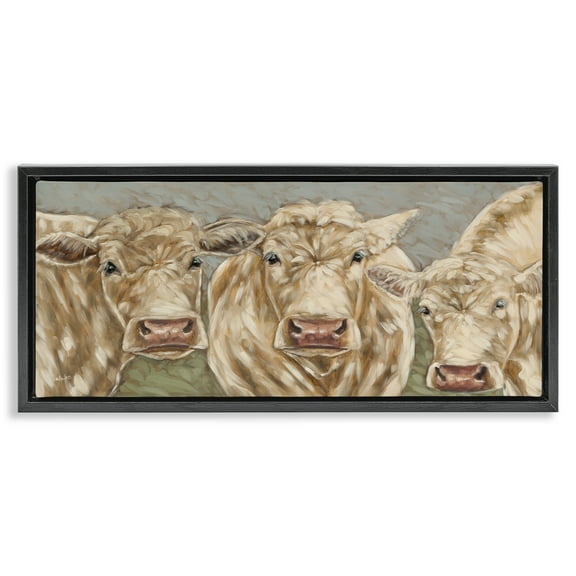 Stupell Industries Beige Cow Trio Animals & Insects Painting Black Floater Framed Canvas Art Print Wall Art, 25 x 11