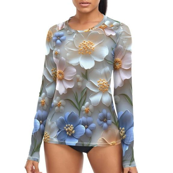 joogoo Womens UPF 50  Sun Shirts Flower Patern Long Sleeve UV Protection Rash Guard Tops S