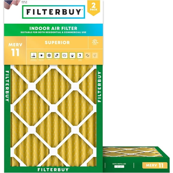 Filterbuy 14x28x2 MERV 11 Allergen Defense, Pleated HVAC AC Furnace Air Filters (2-Pack)