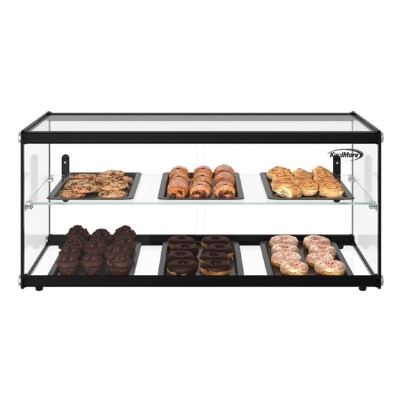 Pemberly Row 33" 2 Tiered Pastry Display Case w/ Shelf & Sliding Door 3.2 cu. Ft